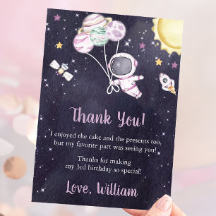 Astronaut Outer Space Birthday Thank You Card