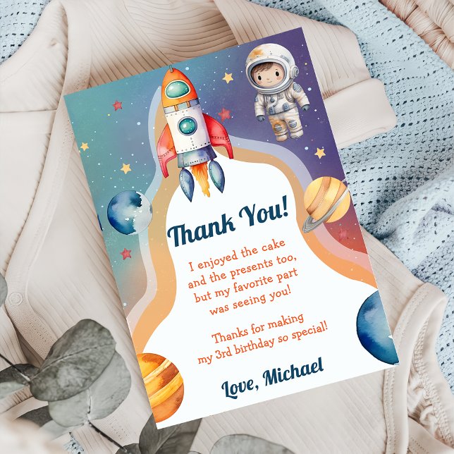 Astronaut Outer Space Birthday Thank You Card (Creator Uploaded)