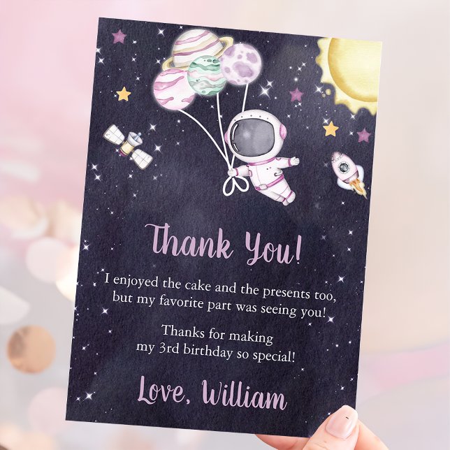 Astronaut Outer Space Birthday Thank You Card (Creator Uploaded)