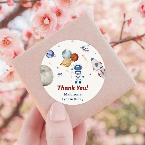 Astronaut Outer Space Birthday Thank You Classic Round Sticker