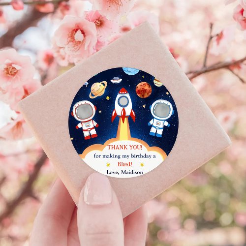 Astronaut Outer Space Birthday Thank You Classic Round Sticker