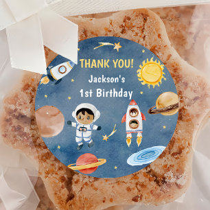 Astronaut Outer Space Birthday Thank You Classic Round Sticker