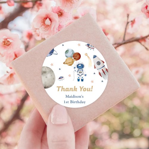 Astronaut Outer Space Birthday Thank You Classic Round Sticker