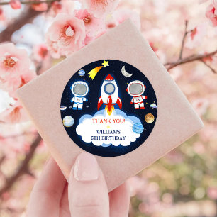 Astronaut Outer Space Birthday Thank You Classic Round Sticker