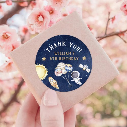 Astronaut Outer Space Birthday Thank You Classic Round Sticker