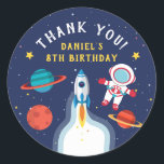 Astronaut Outer Space Birthday Thank You Classic Round Sticker<br><div class="desc">Astronaut Outer Space Birthday Thank You Classic Round Sticker</div>