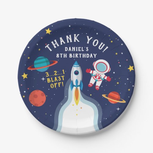 Astronaut Outer Space Birthday Thank You Paper Plates
