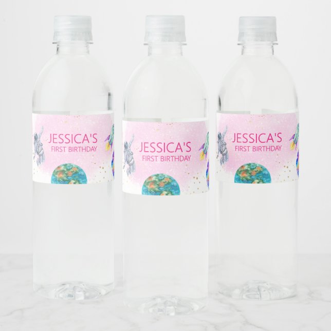 Astronaut Outer Space Birthday  Water Bottle Label (Bottles)