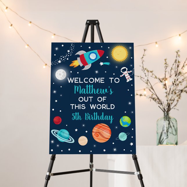 Astronaut Outer Space Birthday Welcome Foam Board (In Situ (Stand))