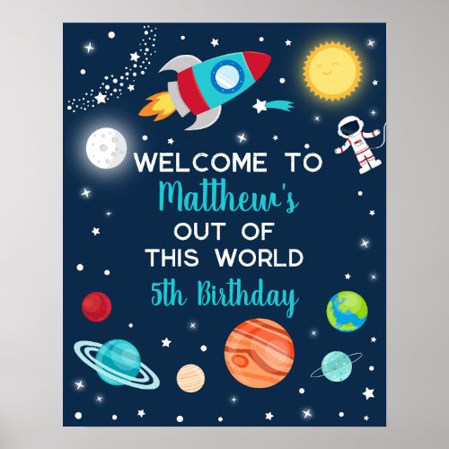 Astronaut Outer Space Birthday Welcome Poster