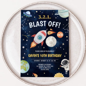 Astronaut Outer Space Blast Off Birthday Party Invitation