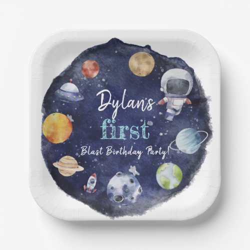 Astronaut Outer Space Boy 1st Birthday Favor Tags Paper Plates