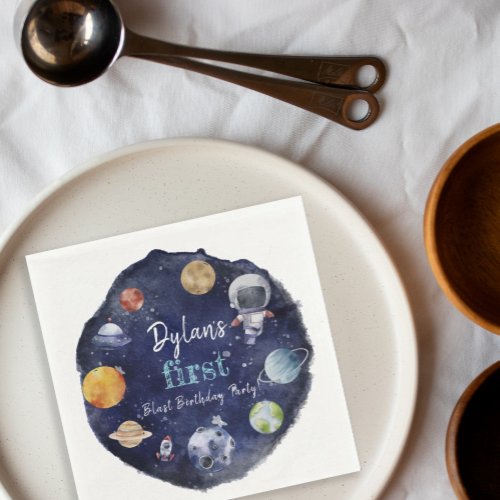 Astronaut Outer Space Boy 1st Birthday Party Napkins