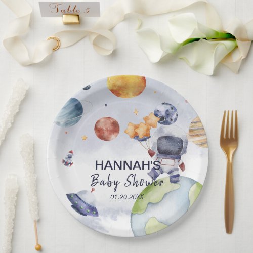 Astronaut Outer Space Boy Baby Shower Party Paper Plates