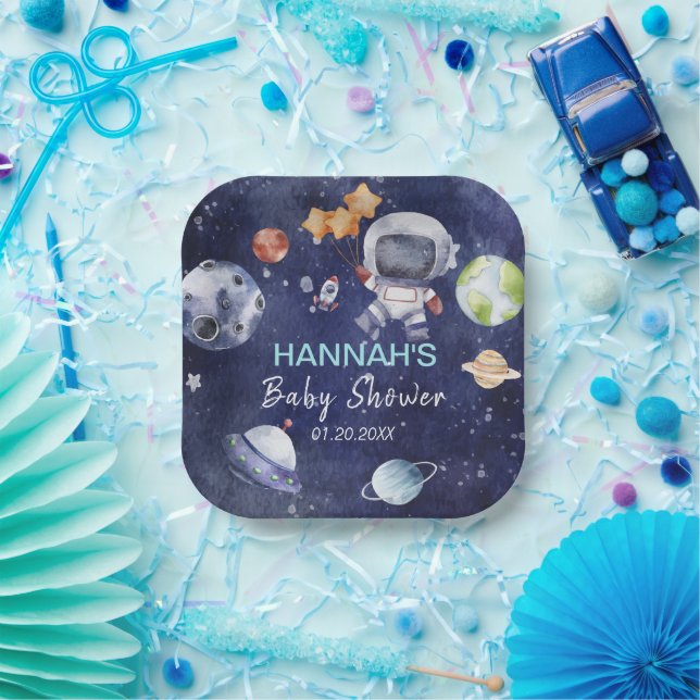 Astronaut Outer Space Boy Baby Shower Party Paper Plates (Party)