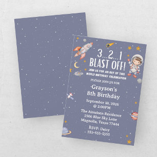 Astronaut Outer Space Boy Birthday Invitation