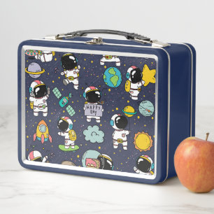 Astronaut Outer Space Cartoon Metal Lunch Box