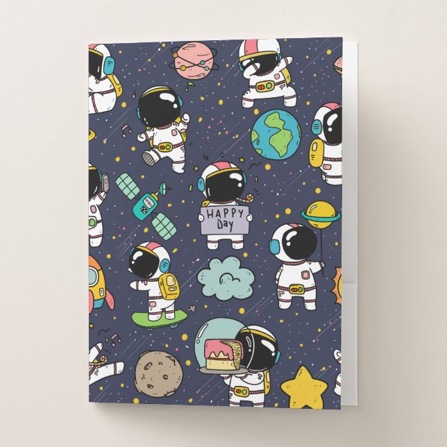 Astronaut Outer Space Cartoon  Pocket Folder (Front)