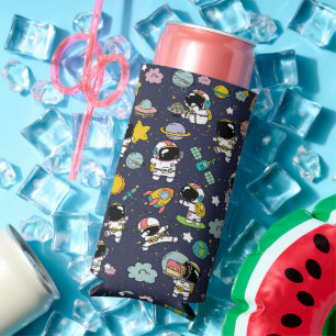 Astronaut Outer Space Cartoon Seltzer Can Cooler