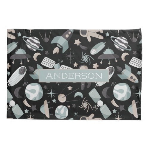 Astronaut Outer Space Explorer Cool Blue Pattern Pillow Case