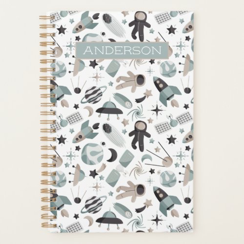 Astronaut Outer Space Explorer Cool Blue Pattern Planner