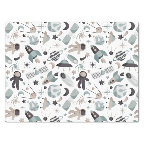 Astronaut Outer Space Explorer Cool Blue Pattern Tissue Paper