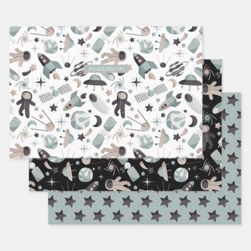 Astronaut Outer Space Explorer Cool Blue Pattern Wrapping Paper Sheets