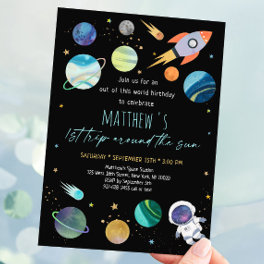 Astronaut Outer Space First Birthday Invitation
