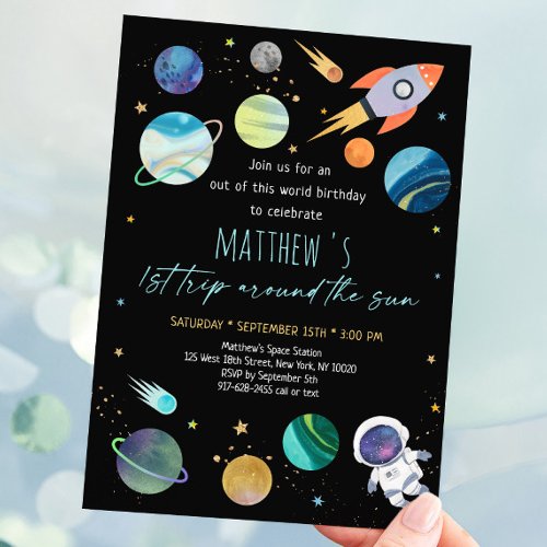 Astronaut Outer Space First Birthday Invitation