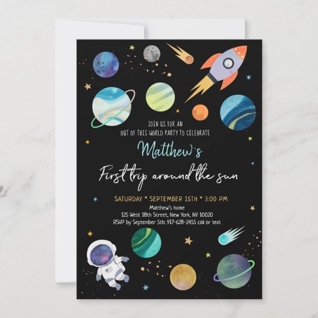 Astronaut Outer Space First Birthday Invitation (Front)
