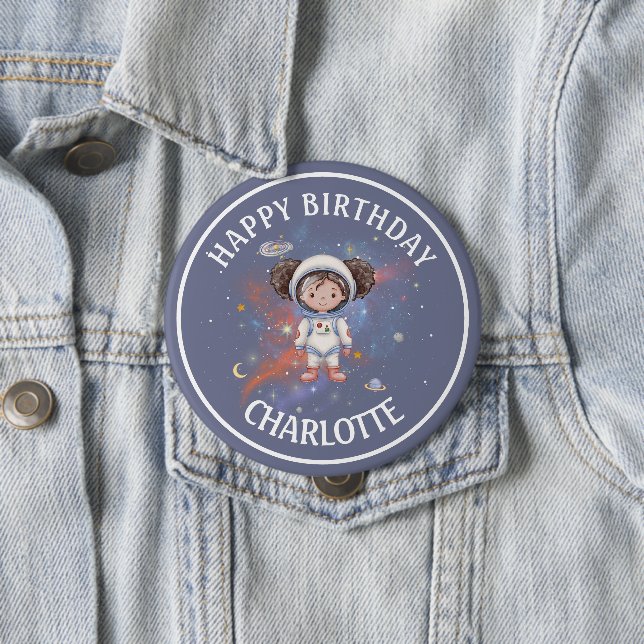 Astronaut Outer Space Girl Birthday Button (In Situ)