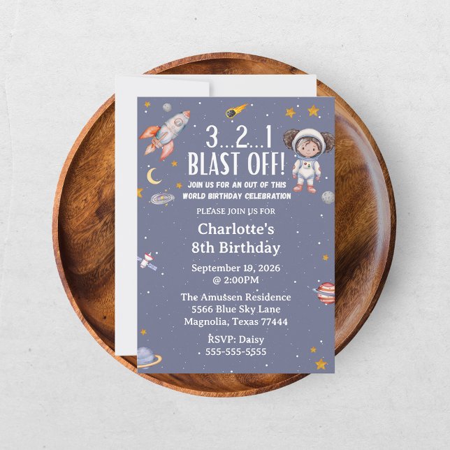 Astronaut Outer Space Girl Birthday Invitation (Creator Uploaded)