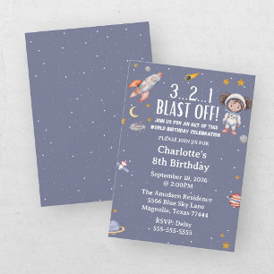 Astronaut Outer Space Girl Birthday Invitation