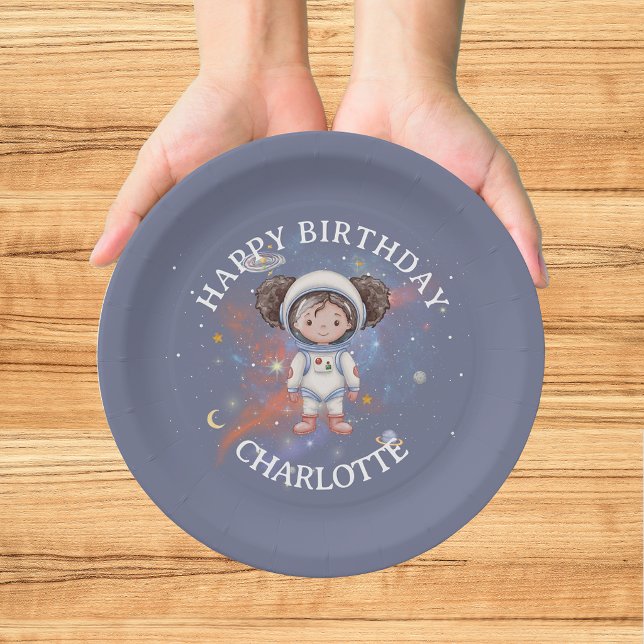 Astronaut Outer Space Girl Birthday Paper Plates (Creator Uploaded)