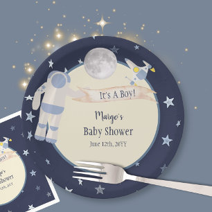 Astronaut Outer Space It's A Boy Baby Shower Paper Plates