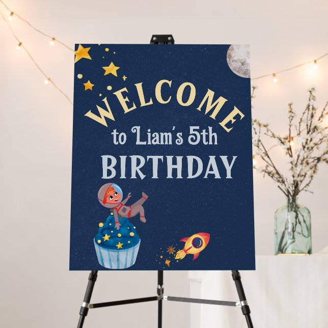 Astronaut Outer Space Kid's Birthday Welcome Sign (In Situ (Stand))