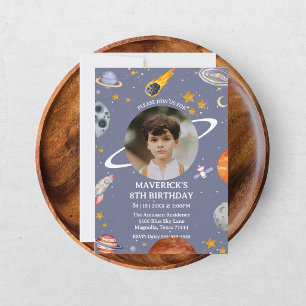 Astronaut Outer Space Kids Photo Birthday Invitation