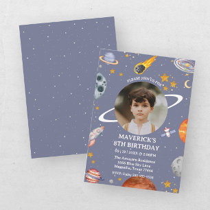 Astronaut Outer Space Kids Photo Birthday Invitation