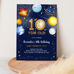 Astronaut Outer Space Planet Galaxy 10th Birthday Invitation