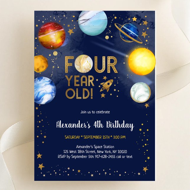 Astronaut Outer Space Planet Galaxy 4th Birthday Invitation (Creator Uploaded)