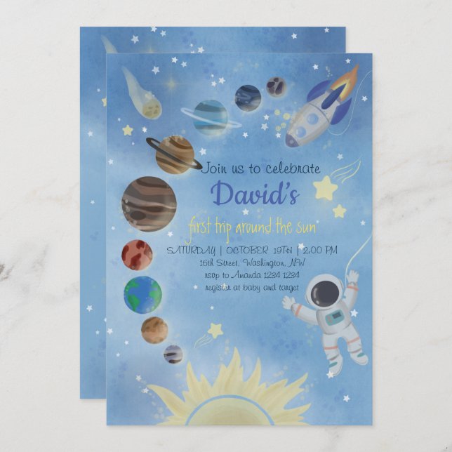 Astronaut Outer Space Planets Birthday Invitation (Front/Back)