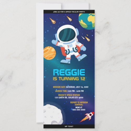 Astronaut Outer Space Planets Birthday Ticket Invitation