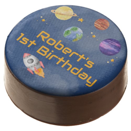 Astronaut Outer Space Planets Watercolor Birthday Chocolate Covered Oreo