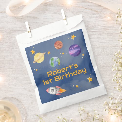 Astronaut Outer Space Planets Watercolor Birthday Favor Bag