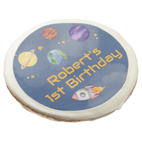 Astronaut Outer Space Planets Watercolor Birthday Sugar Cookie