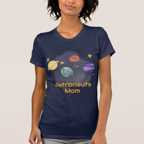 Astronaut Outer Space Planets Watercolor Birthday  T_Shirt