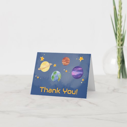Astronaut Outer Space Planets Watercolor Birthday Thank You Card