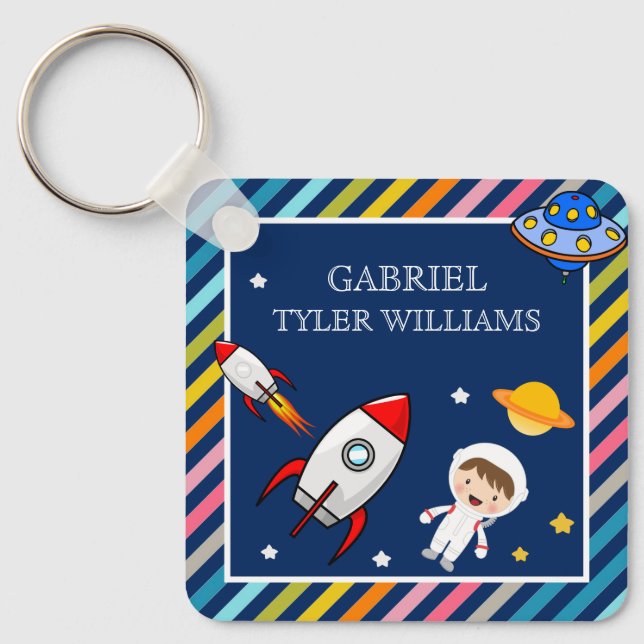 Astronaut Outer Space Rocket Boys Name Keychain (Front)