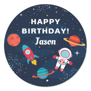 Astronaut Outer Space Rocket Ship Birthday Classic Round Sticker