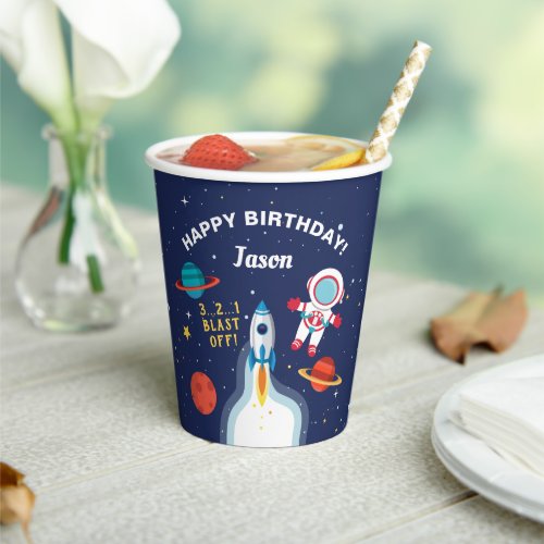 Astronaut Outer Space Rocket Ship Birthday Paper Cups